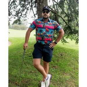 Golf Shirt Flamingo Print‎ UPF 50+ Super Stretchy Breathable Dry Fit